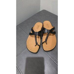 Timberland Sandals Womens 6M Black Leather Thong Slip On Casual Beach Bohemian